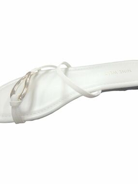 Nine West White Minimalist Strappy Slide Sandal with Metallic Accent